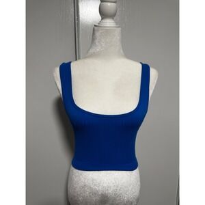 Zara Ribbed‎ Cropped Tank Top Blue Sleeveless Square Neck XS/S Womens Summer
